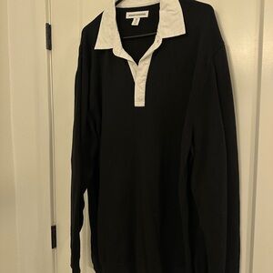Black and White Long Sleeve Polo Shirt